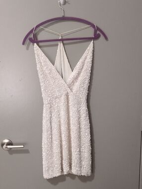 MLV White Sequined Deep V Mini Dress XS